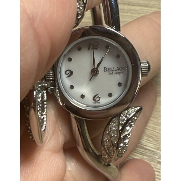 Bellagio BelTempo Fiori Floral Women Hidden Dial Bracelet Watch Silver Turquoise - Picture 8 of 9